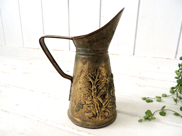 【英国・イギリス製】ゴールド色・アンティーク・ピッチャー・水差し・ジャグ・ガーデニング