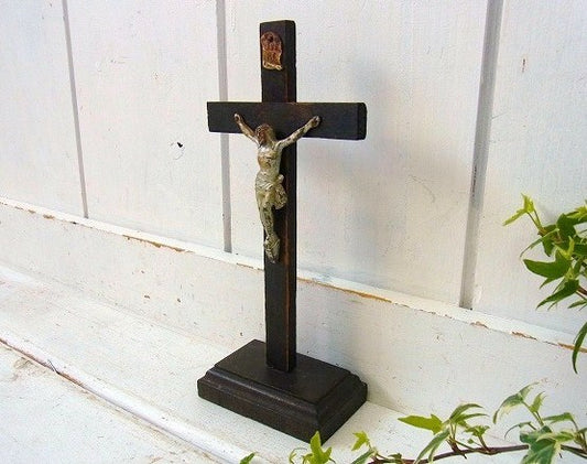 スペイン マドリード OLD 十字架・クロススタンド・キリスト 木製・アンティーク・聖品・教会