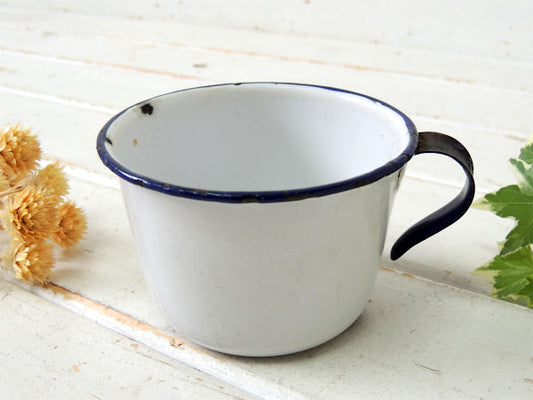 【ホワイト×ネイビー】ホーロー製・アンティーク・カップ・ホーローコップ・琺瑯・エナメルウェア USA