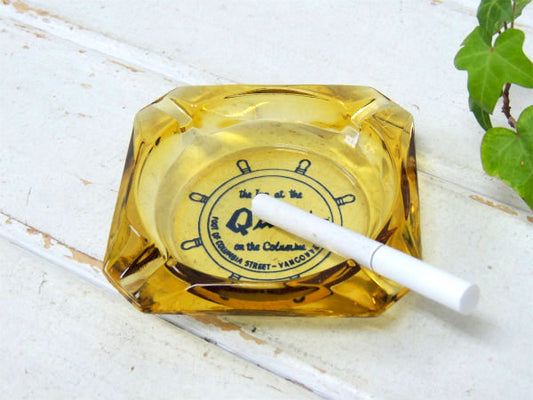 【舵輪・Quay】アンバーガラス製・ヴィンテージ・アドバタイジング・灰皿・アシュトレイ