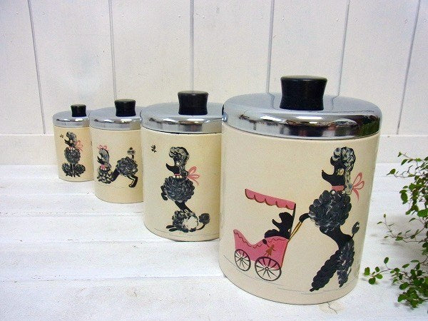 【ランズバーグ】ラインストーン付き・プードル柄・アンティーク・キャニスター4個セット