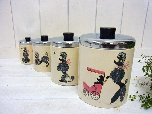 【ランズバーグ】ラインストーン付き・プードル柄・アンティーク・キャニスター4個セット