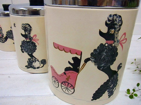 【ランズバーグ】ラインストーン付き・プードル柄・アンティーク・キャニスター4個セット