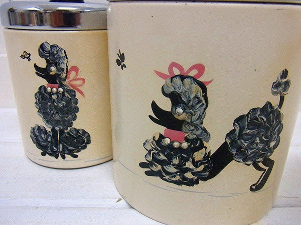 【ランズバーグ】ラインストーン付き・プードル柄・アンティーク・キャニスター4個セット