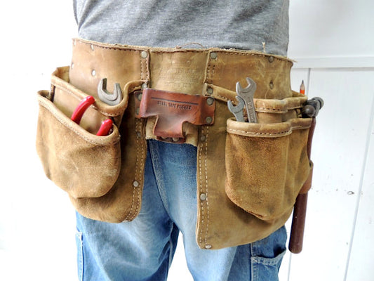 スエード製・10ポケット・ヴィンテージ・カーペンターエプロン/ツールエプロン/工具エプロン USA
