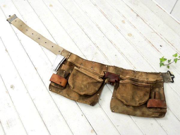 スエード製・10ポケット・ヴィンテージ・カーペンターエプロン/ツールエプロン/工具エプロン USA