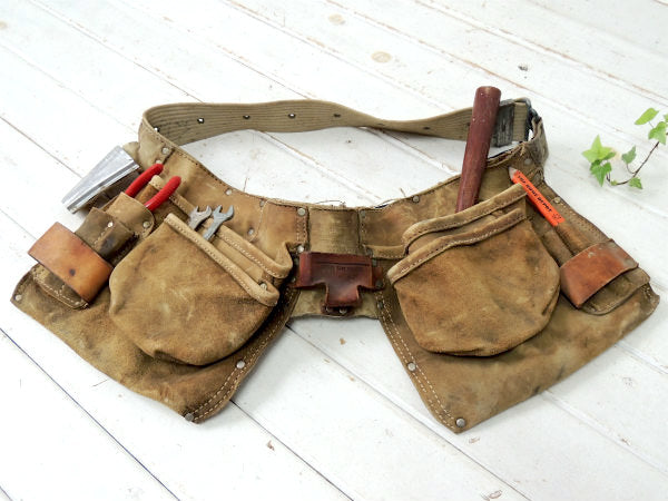 スエード製・10ポケット・ヴィンテージ・カーペンターエプロン/ツールエプロン/工具エプロン USA