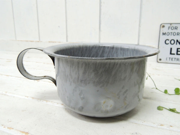 グレー×ダークグレー色・ホーロー製・ハンドル付き・アンティーク・ボウル/ワンハンドルボウル USA