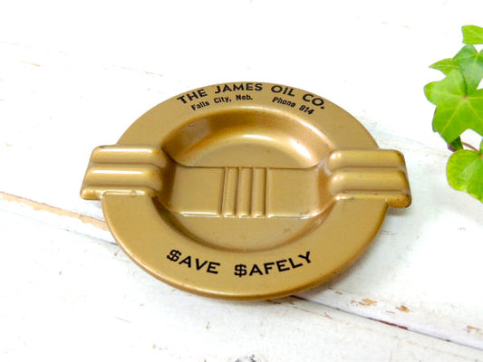 $・THE JAMES OIL オイルカンパニー・ティン製・ビンテージ・灰皿・アドバタイジング US
