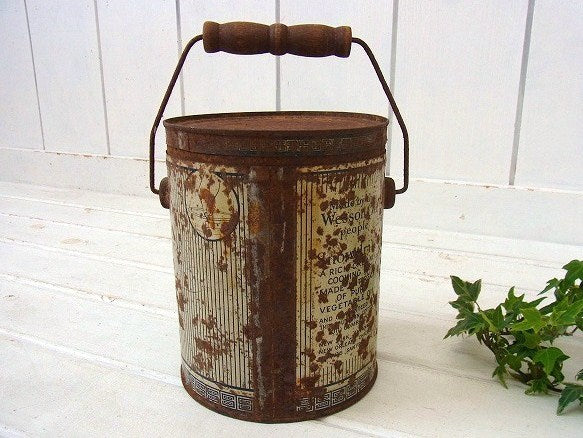 【Snowdrift】ハンドル&フタ付き・20'sアンティーク・ティン缶/ショートニング缶　USA