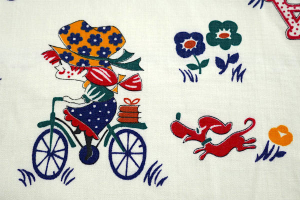 レトロな女の子 70's デッドストック ヴィンテージ ファブリック 生地 テキスタイル リメイク