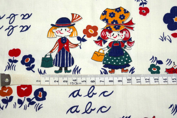 レトロな女の子 70's デッドストック ヴィンテージ ファブリック 生地 テキスタイル リメイク