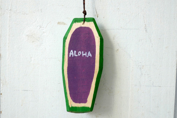 ALOHA 松田大児 パープル×グリーン ハンドメイド 木製 ミニサーフボード オブジェ アート