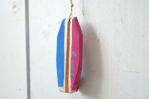 ALOHA 松田大児 ピンク×水色 木製 ミニサーフボード オブジェ アート プレゼント