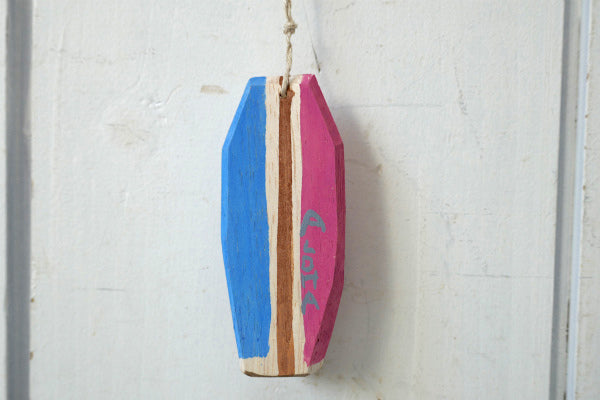 ALOHA 松田大児 ピンク×水色 木製 ミニサーフボード オブジェ アート プレゼント