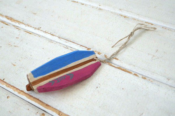 ALOHA 松田大児 ピンク×水色 木製 ミニサーフボード オブジェ アート プレゼント