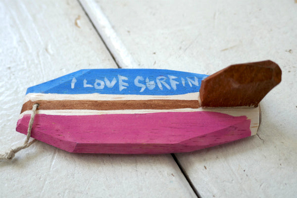 ALOHA 松田大児 ピンク×水色 木製 ミニサーフボード オブジェ アート プレゼント