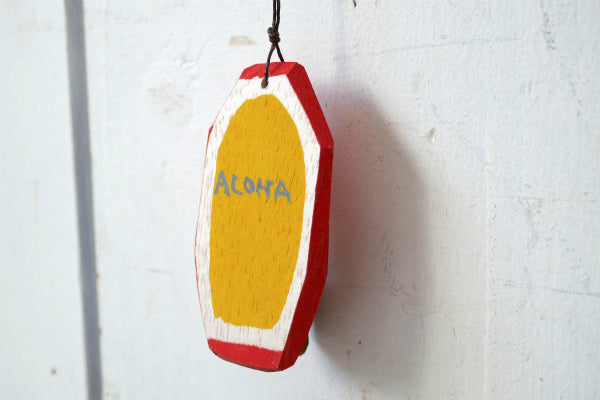 ALOHA 松田大児 イエロー×オレンジ ハンドメイド 木製 ミニサーフボード オブジェ アート