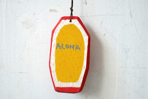 ALOHA 松田大児 イエロー×オレンジ ハンドメイド 木製 ミニサーフボード オブジェ アート
