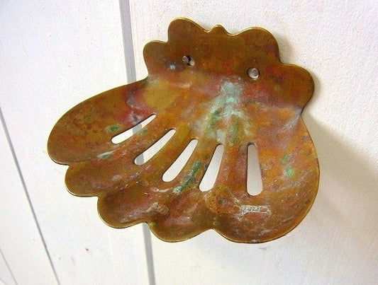 シェル型・真鍮製・アンティーク・ソープディッシュ・石鹸置き USA 壁掛け