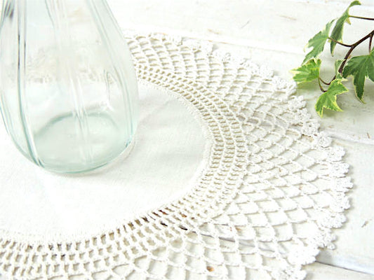 シンプル ホワイト 手編み クロシェレース デッドストック ヴィンテージ ドイリー ナチュラル ハンドメイド