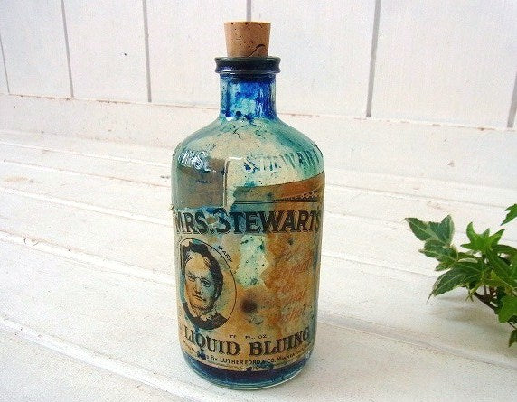 【MRS. STEWART】ブルーイング液・アンティーク・ガラスボトル/ガラス瓶 USA