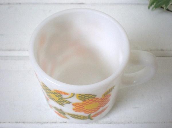 USA　ミルクガラス・花柄マグカップ