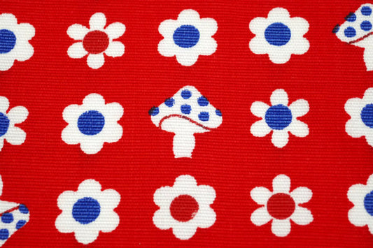 レトロポップ フラワー 花柄 キノコ 70s デッドストック ヴィンテージ ファブリック 生地 テキスタイル