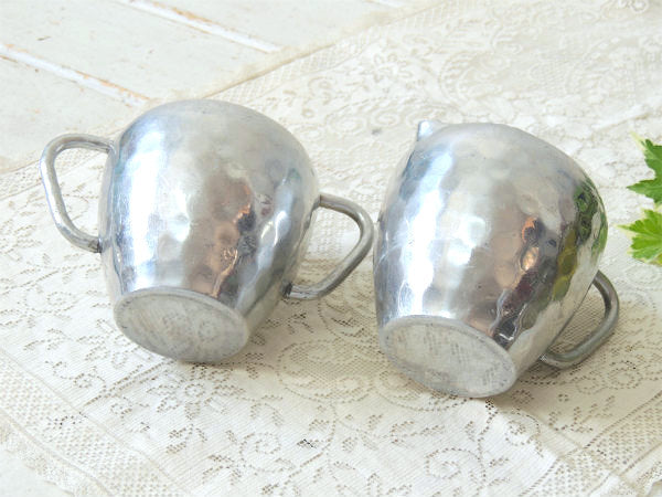 ハンマードフィニッシュ・アルミ製・ヴィンテージ・シュガー&クリーマー2点セット・コーヒー&ティー