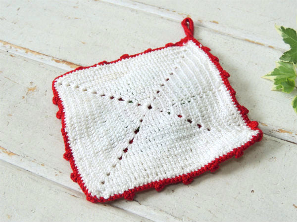 アメリカ・薔薇モチーフ・クロッシェ・手編み・ヴィンテージ・ポットホルダー・コースター・キッチン用品