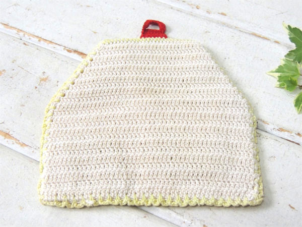 クロッシェ・家モチーフ・手編み・ヴィンテージ・ポットホルダー・コースター・キッチン用品 USA