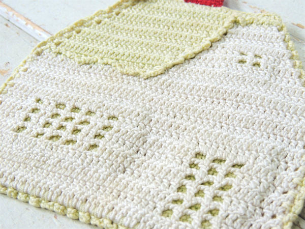 クロッシェ・家モチーフ・手編み・ヴィンテージ・ポットホルダー・コースター・キッチン用品 USA