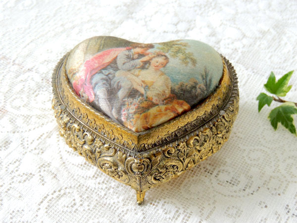 絵画モチーフ・ハート型・オルゴール付き・ヴィンテージ・脚付き・ジュエリーボックス・宝石箱・里帰り品