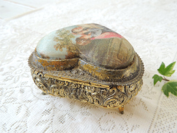 絵画モチーフ・ハート型・オルゴール付き・ヴィンテージ・脚付き・ジュエリーボックス・宝石箱・里帰り品