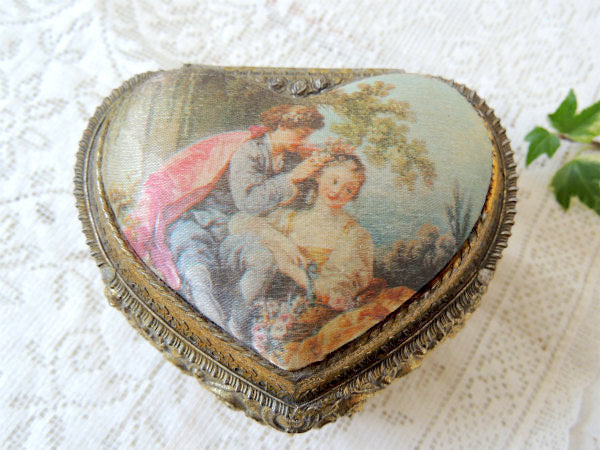 絵画モチーフ・ハート型・オルゴール付き・ヴィンテージ・脚付き・ジュエリーボックス・宝石箱・里帰り品