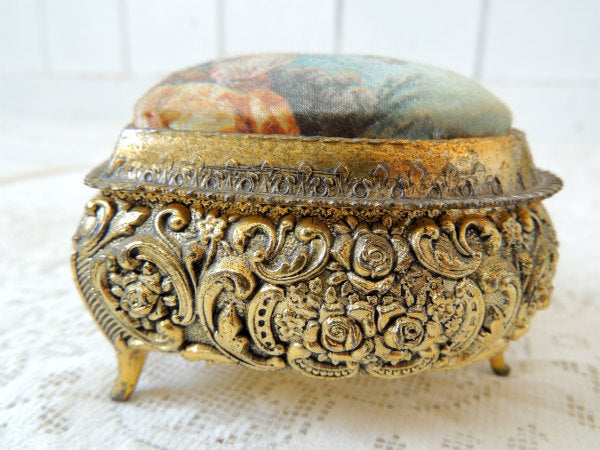 絵画モチーフ・ハート型・オルゴール付き・ヴィンテージ・脚付き・ジュエリーボックス・宝石箱・里帰り品