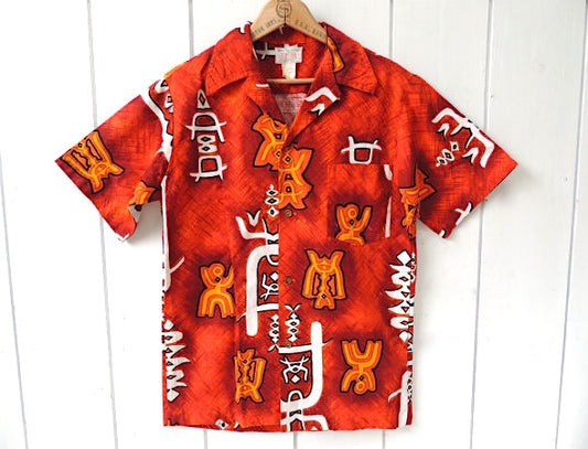Ja Ja Fashions ペトログリフ柄 ヴィンテージ アロハシャツ ハワイアンシャツ 古着 S
