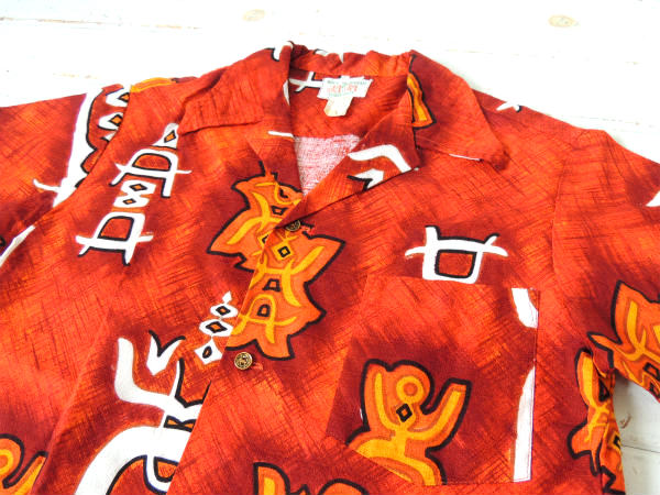 Ja Ja Fashions ペトログリフ柄 ヴィンテージ アロハシャツ ハワイアンシャツ 古着 S