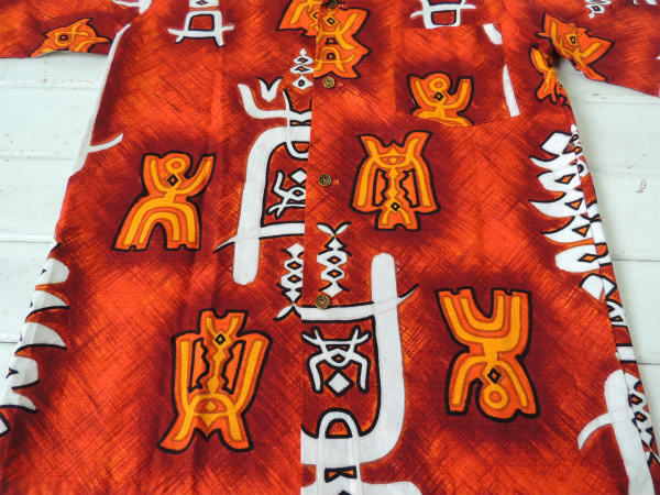 Ja Ja Fashions ペトログリフ柄 ヴィンテージ アロハシャツ ハワイアンシャツ 古着 S