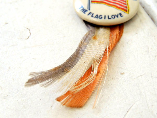 GOD BLESS AMERICA 48 星条旗 THE FLAG I LOVEリボン付き ヴィンテージ 缶バッジ USA