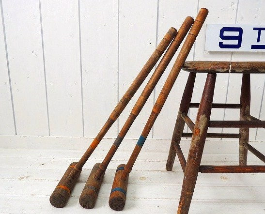 Croquet クロッケー アンティーク・マレット　木槌　3本セット・木製　1900年パリ大会オリンピック