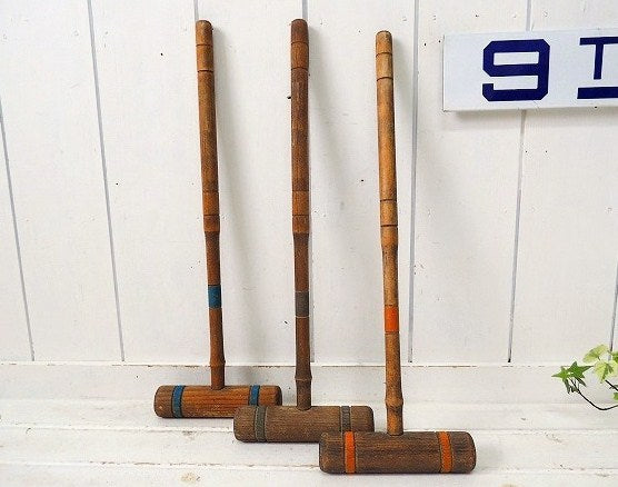 Croquet クロッケー アンティーク・マレット　木槌　3本セット・木製　1900年パリ大会オリンピック