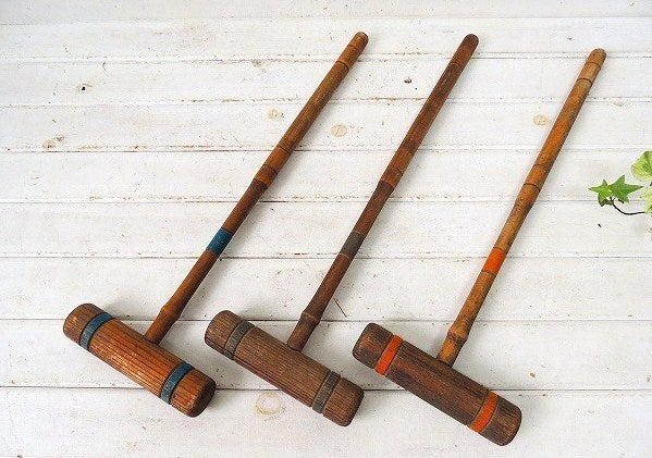 Croquet クロッケー アンティーク・マレット　木槌　3本セット・木製　1900年パリ大会オリンピック