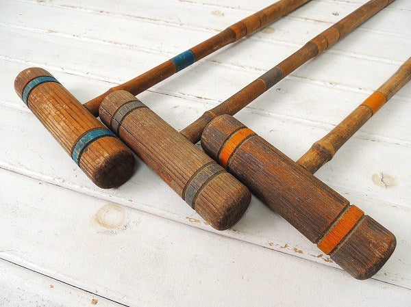 Croquet クロッケー アンティーク・マレット　木槌　3本セット・木製　1900年パリ大会オリンピック