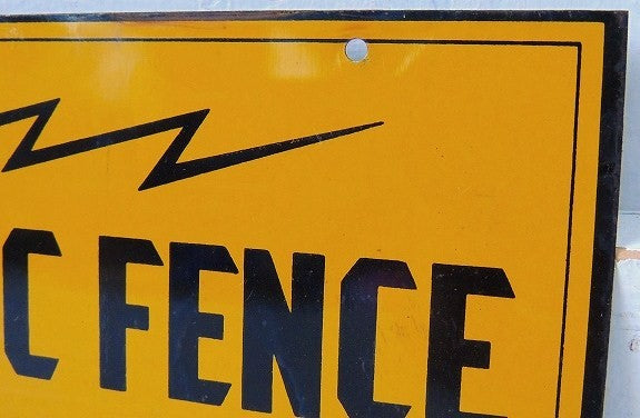 ELECTRIC FENCE フェンス ・ヴィンテージ・サインプレート 看板 USA イエロー