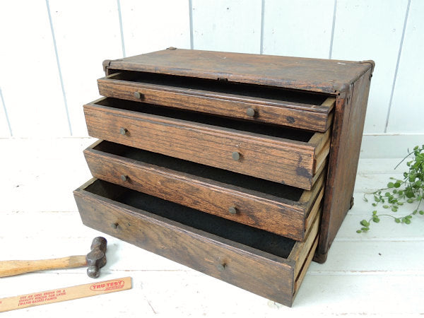 工具箱 ノスタルジックな木製・4段式・引き出し・アンティーク・キャビネット チェスト 棚　USA