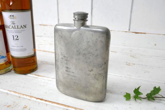 イギリス ブルックスブラザーズ ピューター製 アンティーク スキットル ヒップフラスコ ウイスキー