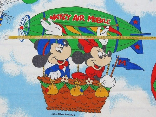 【ミッキー&フレンズ】USA!飛行船柄・ヴィンテージ・ユーズドシーツ(フラットタイプ)
