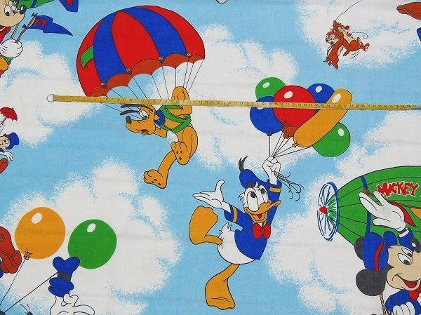 【ミッキー&フレンズ】USA!飛行船柄・ヴィンテージ・ユーズドシーツ(フラットタイプ)