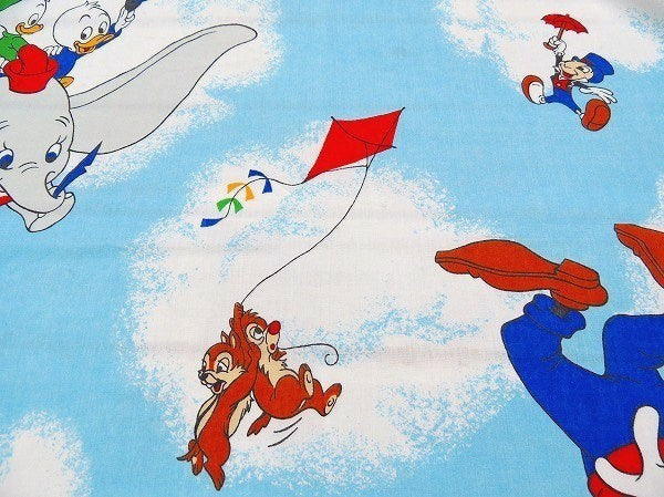 【ミッキー&フレンズ】USA!飛行船柄・ヴィンテージ・ユーズドシーツ(フラットタイプ)